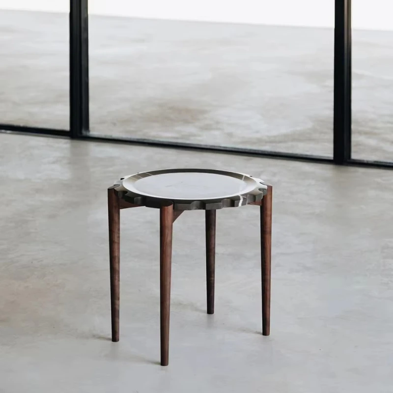 

Gear-shaped sofa side table, simple living room coffee table wooden base structure coffee table