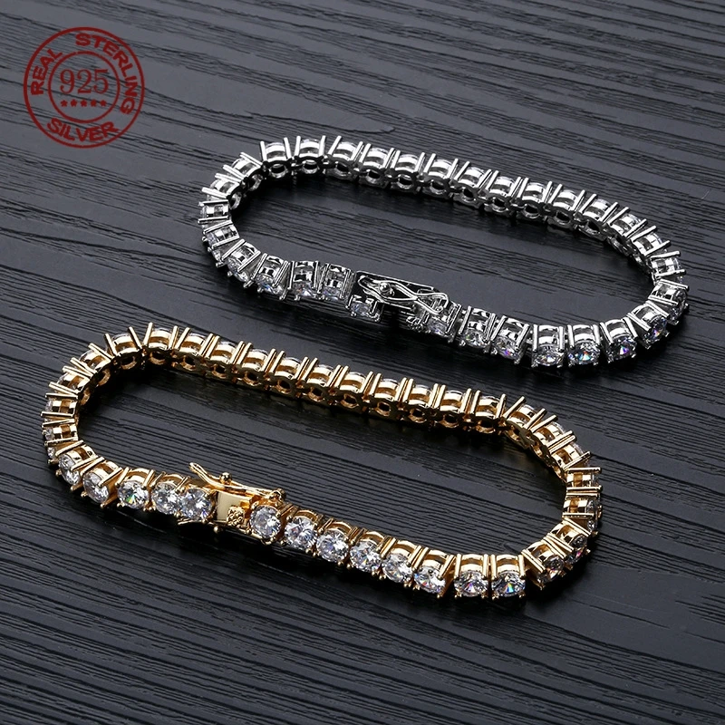 

Браслет-цепочка из 100% стерлингового серебра S925 с муассанитом D VVS1 (2-6 мм) для женщин, свадебные украшения, подарки в стиле панк