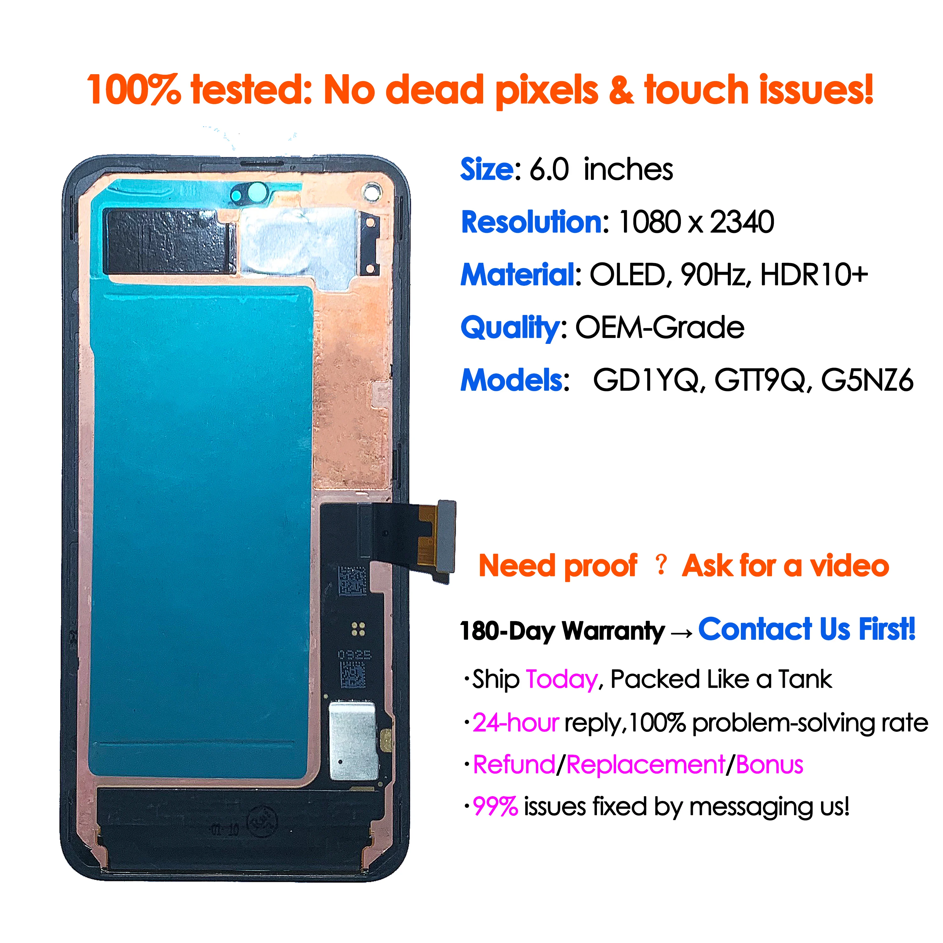 Google Pixel 5 화면 교체 LCD 전화 모바일 디스플레이 터치 디지타이저 어셈블리 수리를위한 OEM 90Hz HDR10 + OLED 도매