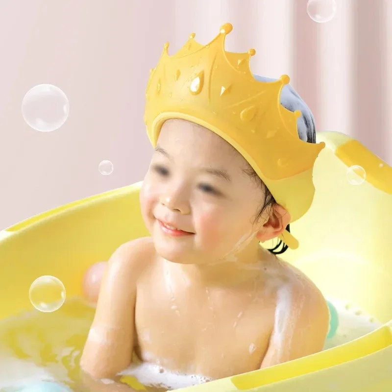

Shower Cap Waterproof Shampoo Hat Children Shower Toddler Protect Ears Eyes Girl Boy Adjustable Silicone Bathing Crown