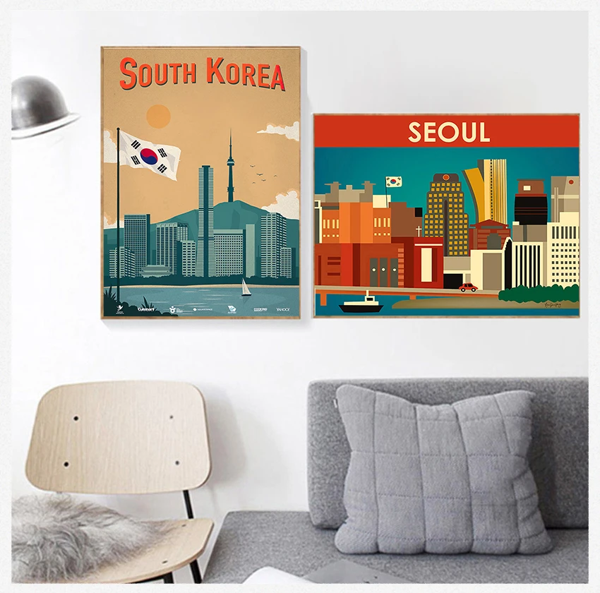 Posters Coated Wall Stickers Home Decoration Gift South Korea Travel Canvas Paintings Vintage Wall Kraft
