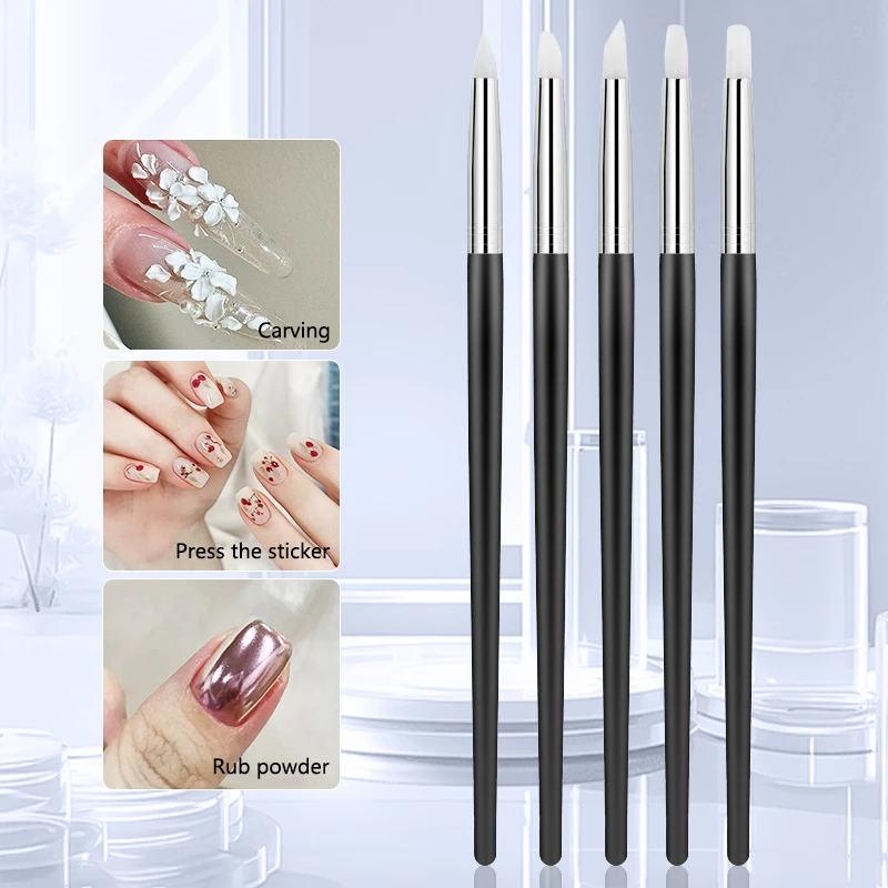 1/5Pcs/set Flexible Silicone Nail Brush UV Gel Polish Tip 5 Different Types Dotting Polish Brushes Pen DIY Manicure Tools