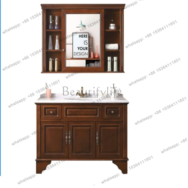 

New Chinese-style solid wood bathroom cabinet Floor-to-ceiling bathroom washbasin cabinet