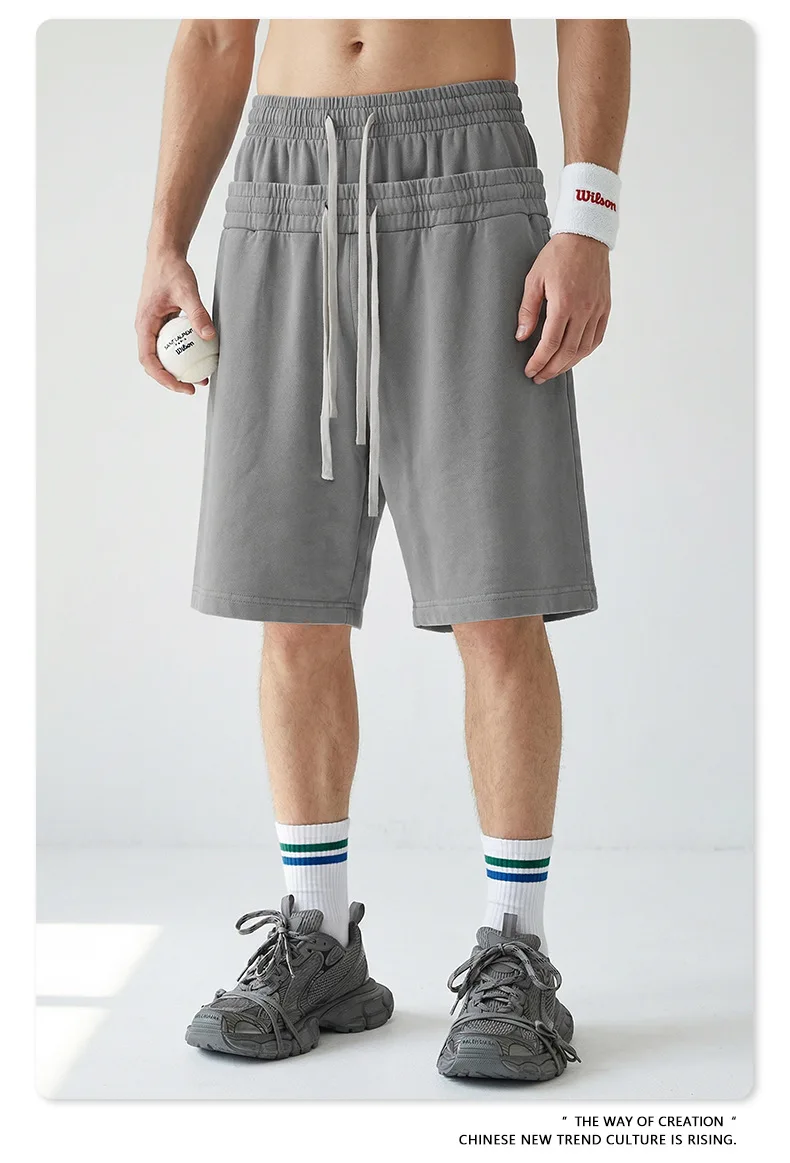 

man shorts high street double-waist heavy-duty five-pocket pants for men distressed washed and loose-fitting sports shorts