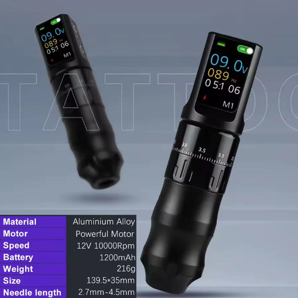 

Yilong Professional Wireless Pen Tattoo Machine Adjustable Stroke 2.7mm-4.5mm Cartridges LED Color Display Machine For Body Art