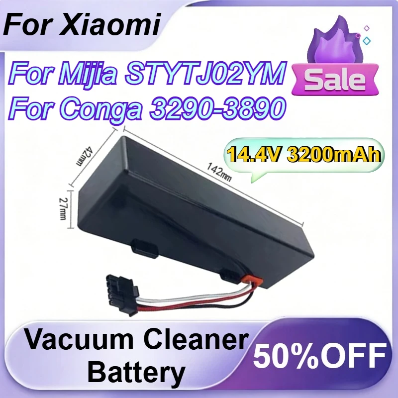 

14.4V 3200mAh Vacuum Cleaner Battery for Xiaomi Mijia STYTJ02YM for Conga 3290-3890 for Viom V3 V2 Pro for Haier JX37