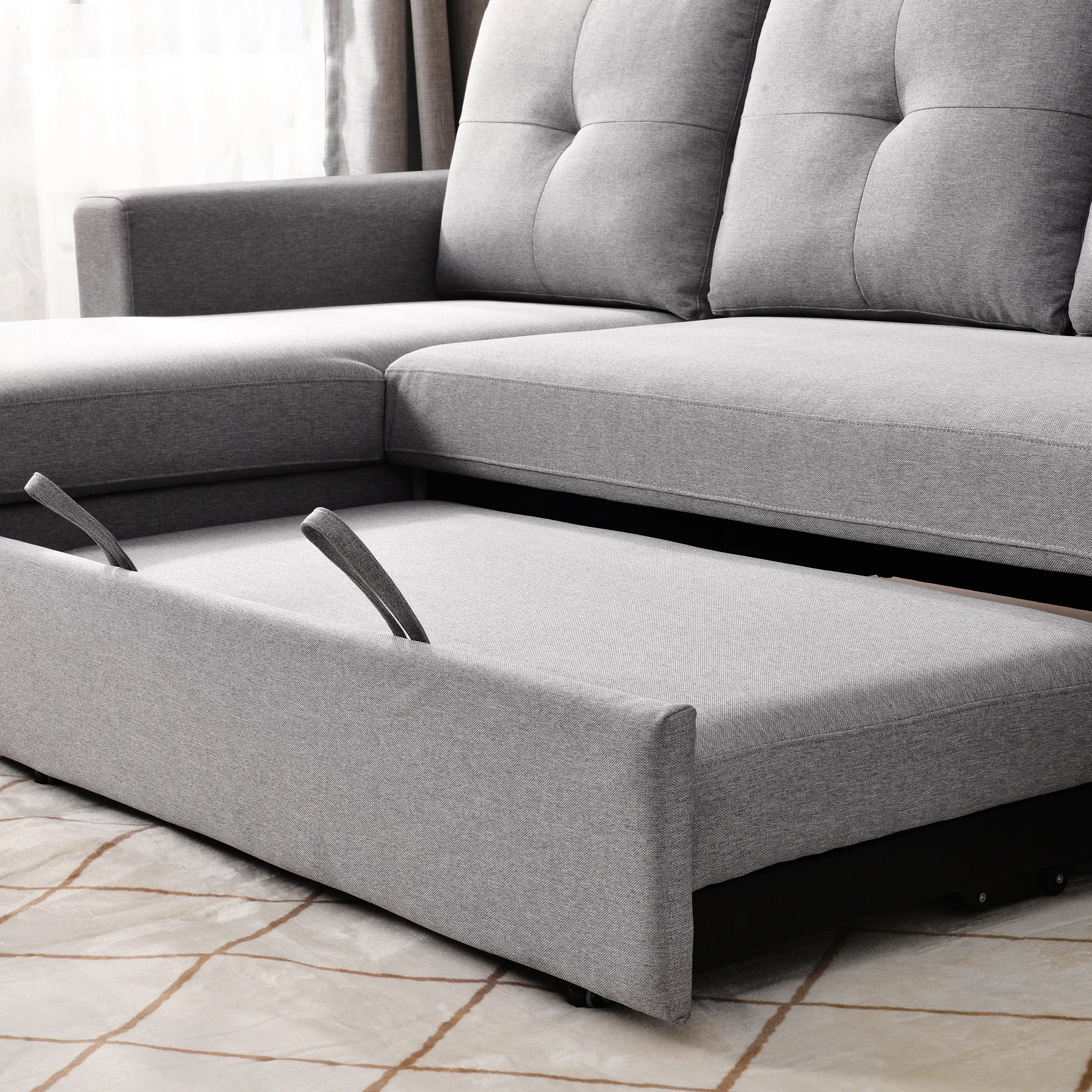 Modern Living Room Sofa Cum Bed Convertible Bed Armchair L Shape Corner Pull Out Sofa Bed Manufacturer Supplier with Storage view 5