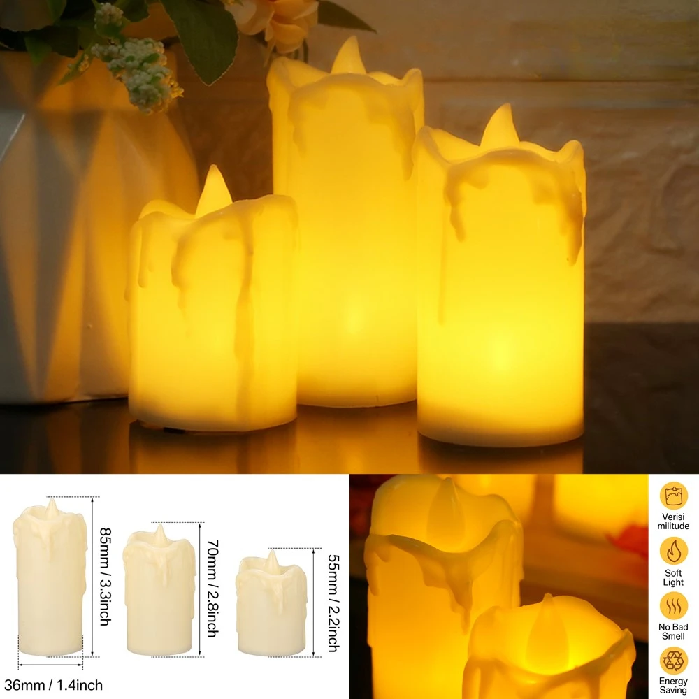 Zestaw 3 bezpłomieniowych świec Realistyczne płomienie LED Tealight z/bez pilota zdalnego sterowania Timer Tea Light Candle Lamp for Home Decor