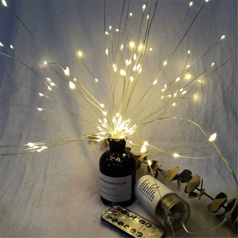 Firework String Lights 8 Mode Explosion Star Copper Silver Wire Fairy Light Decoration Lamp Remote Control String Light Hot sale