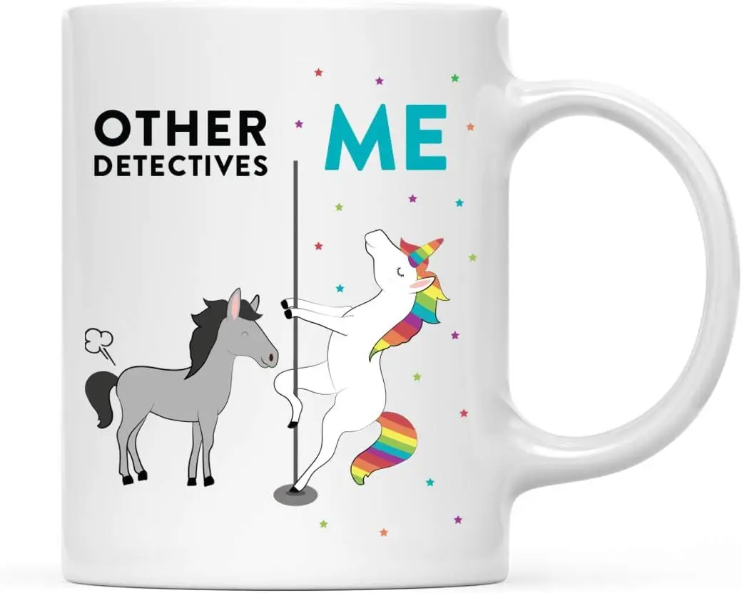 Andaz Press Funny Quirky 11oz. Ceramic Coffee Tea Mug Thank You Gift, Other Detectives Me, Horse Unicorn, 1-Pack, Birthday Chris