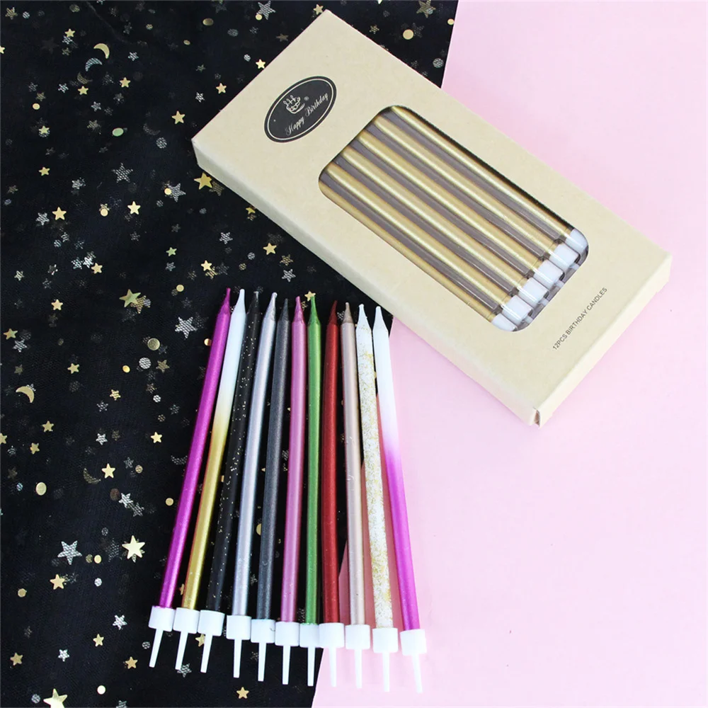 24pcs Happy Birthday Pencil Candle Long Rod Gradient Color Creative Cake Party Candle Decoration Children's Celebration Candles