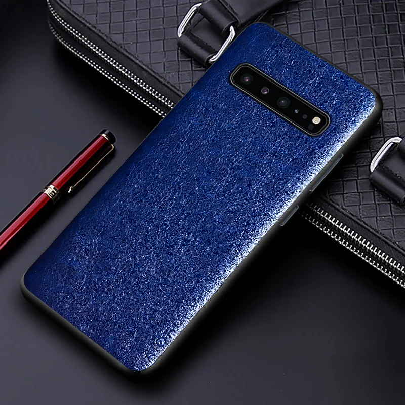 Luxury PU leather Case for Samsung galaxy S10 S9 S8 Plus S10 Lite S10E Business solid color design phone cover Soft TPU&Hard PC