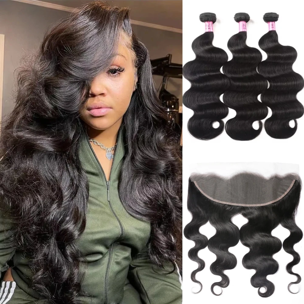 

Human Hair Body Wave 3 Bundles With Lace Frontal Closure 13x4 Or 4x4 Or 5x5 HD Lace Closure 100% Human Hair Bundles Hair Bundles