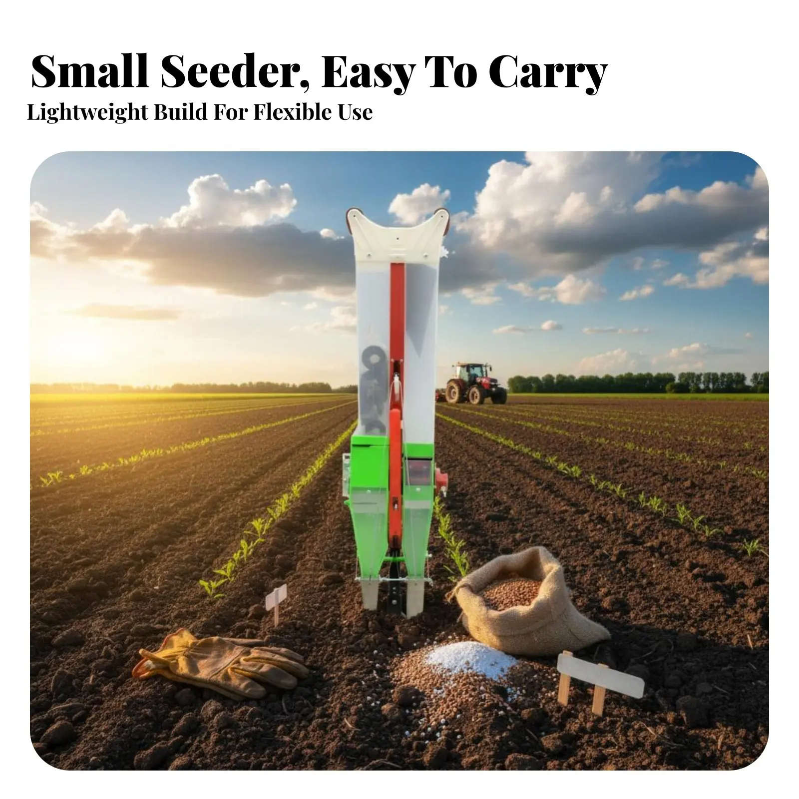 

Hand Press Dispenser, Small Grain Fertilizer Dispenser, Dual Outlet, Adjustable Planting Height, Lightweight, Multi-Crop