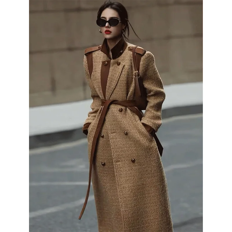 Autumn and Winter, French Luxury, Hepburn Style Woolen Coat, Women\'s Light Luxury, Minimalist Retro Style Temperament Coat