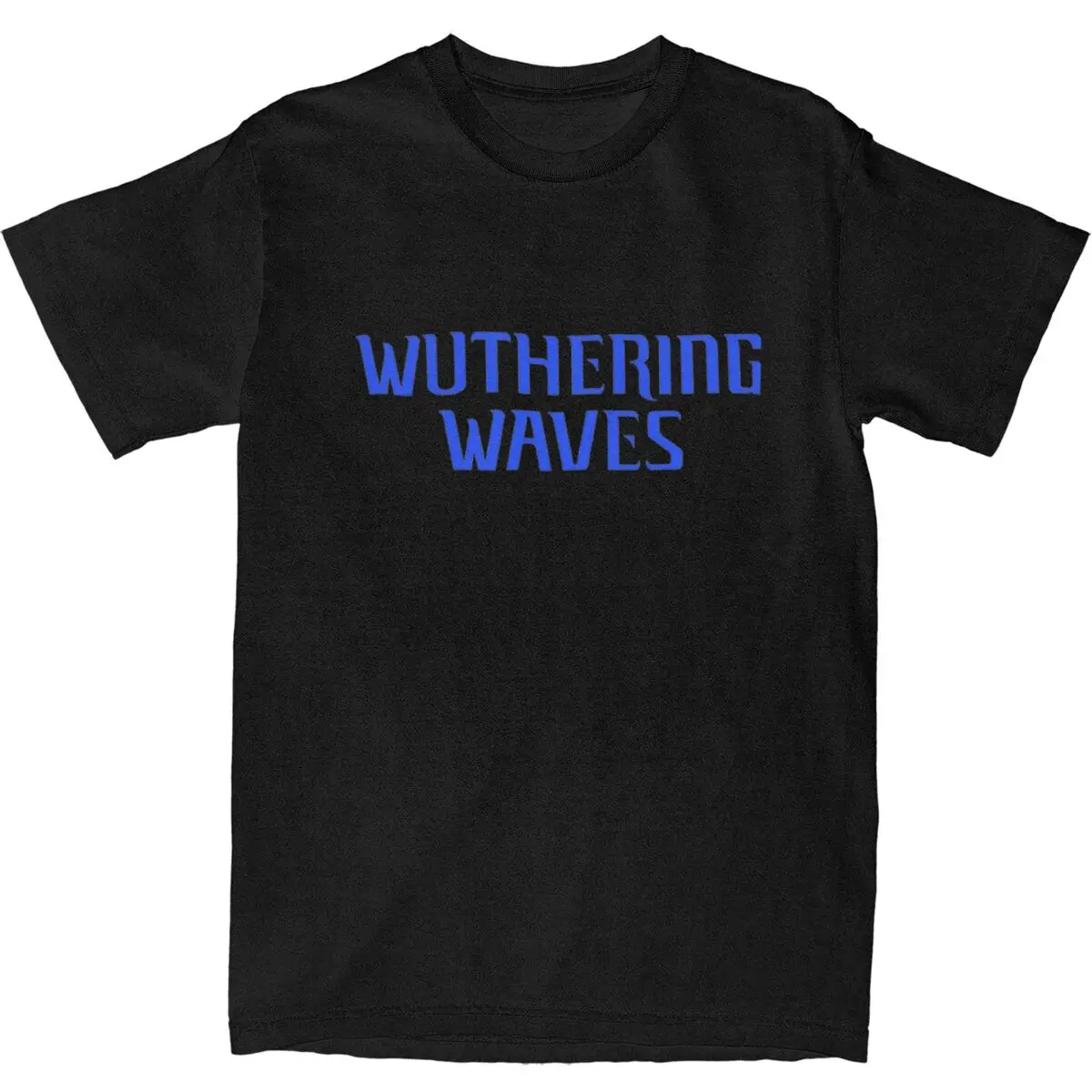 Vintage T-Shirt Wuthering Waves Cotton T Shirts Blue Letter Print Fashion Tee Shirt Men Summer Basic Design Short Sleeve Tops