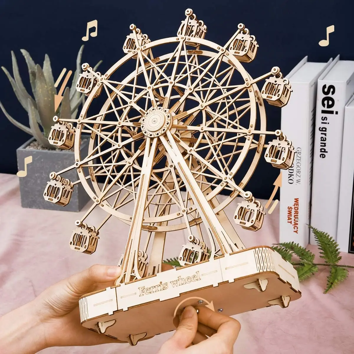 Robotime DIY Rotatable 3d Wooden Puzzle Music Box Ferris Wheel For Gifts