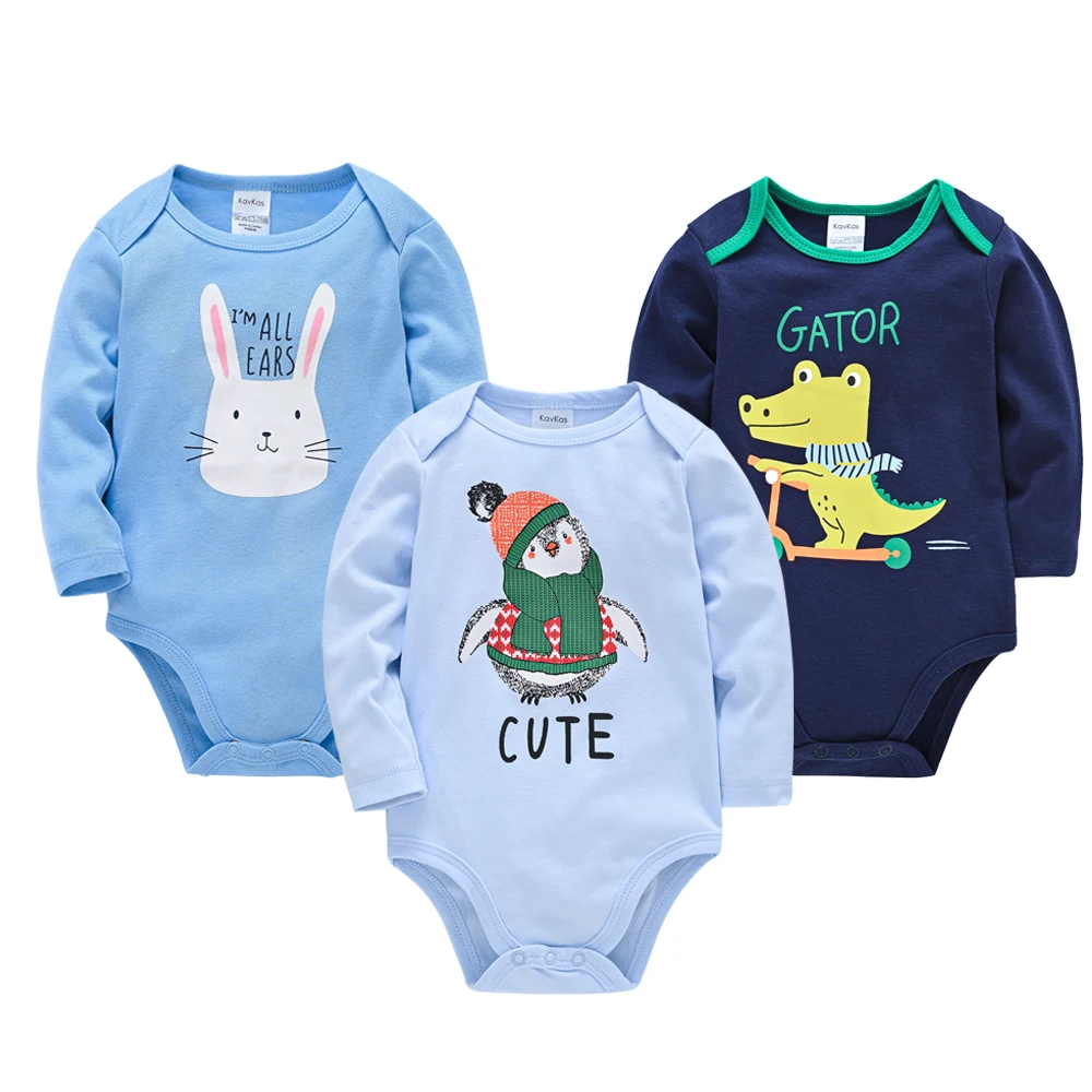 Kavkas 3 Pcs/lot Long Sleeve Baby Boy Clothes 100% Cotton Spring Newborn Boys Bodysuit 0-24M Infant Cartoon Jumpsuit