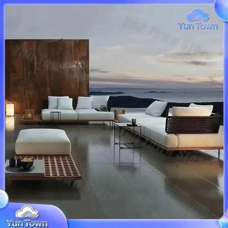for qw Outdoor Sofa for Patio Villa Terrace Garden Balcony Rattan Chair Sofa Set Waterproof Teak Style Outdoor Furniture