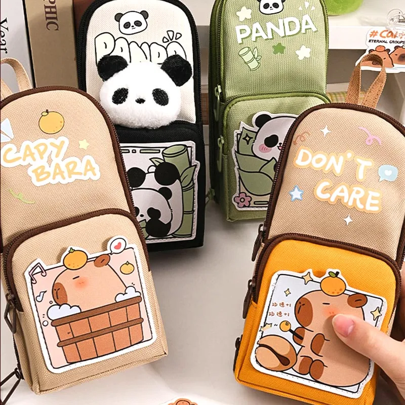 4pcs/lot Creative Capybara Panda Pencil Case Cute Canvas Schoolbag Pencil bag Box Stationery Pen Pouch Office School Supplies