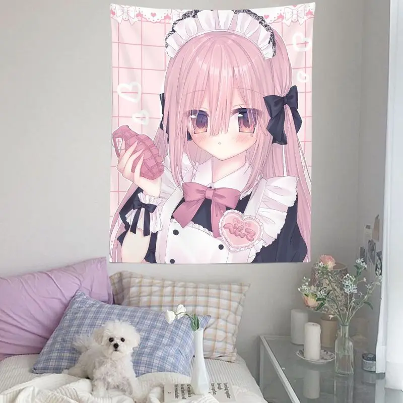 VIKAMA Sweet Mourning Girl Tapestry Love Lolita Japanese Manga Art Wall Hanging Living Room Sofa Background Wall Room Decor
