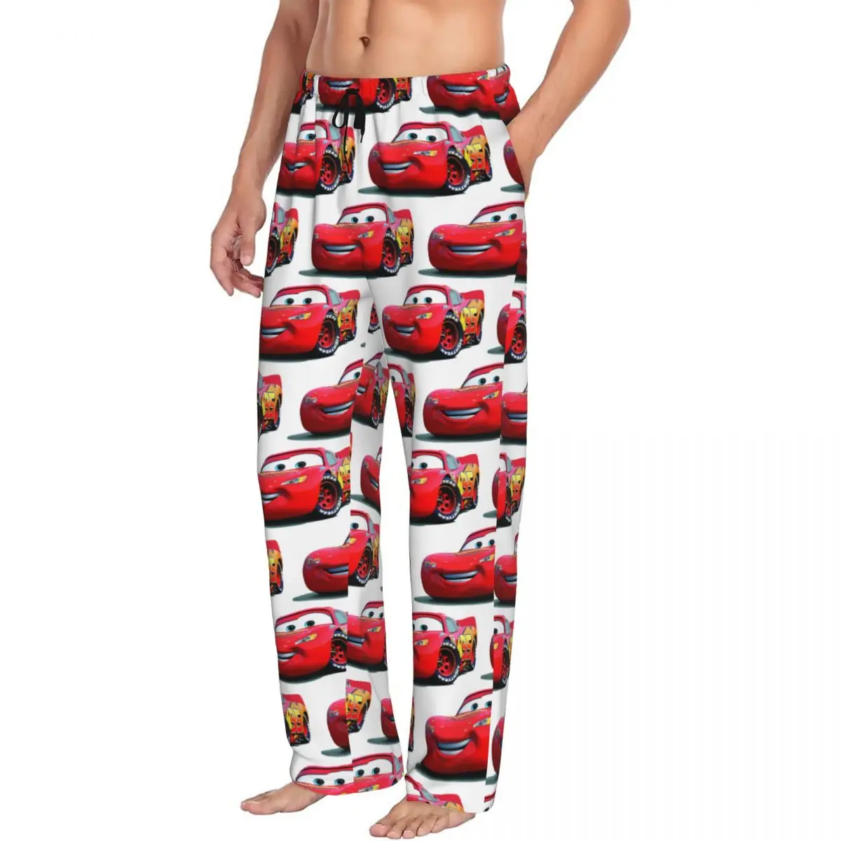 Custom Printed Men Cars Lightning Mcqueen Pajama Pants Sleepwear Sleep Lounge Bottoms with Pockets