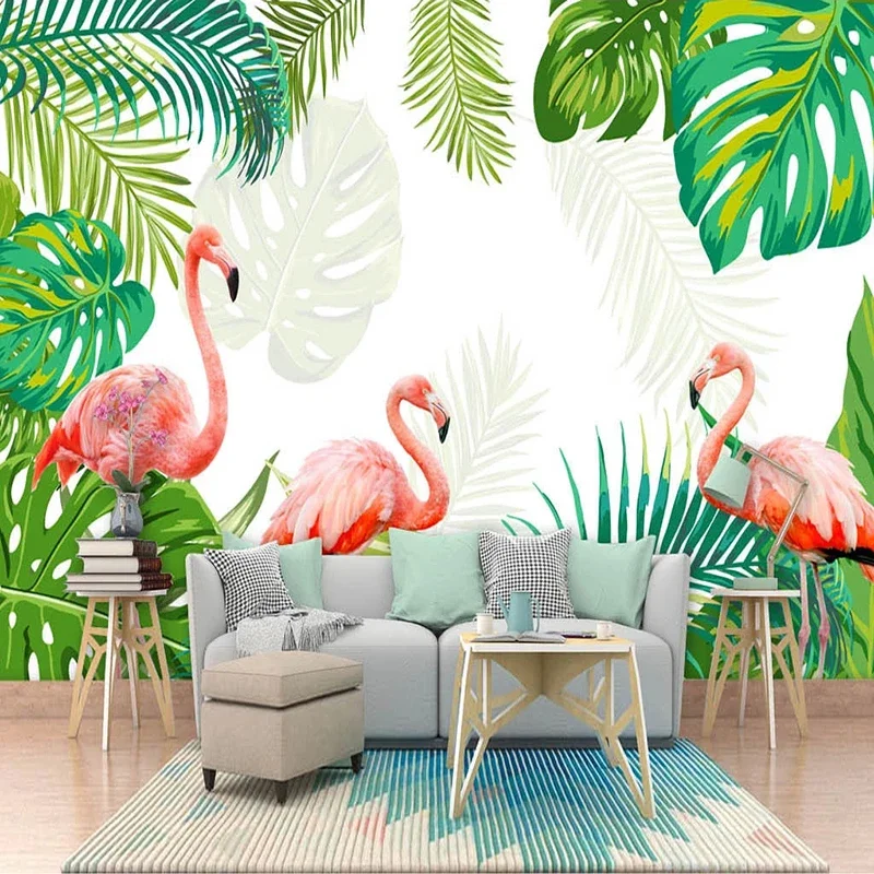 Custom 3DPhoto Wallpaper Green Leaf Flamingo Bedroom Living Room Sofa TV Background Wall Painting Mural Papel De Parede Tapety