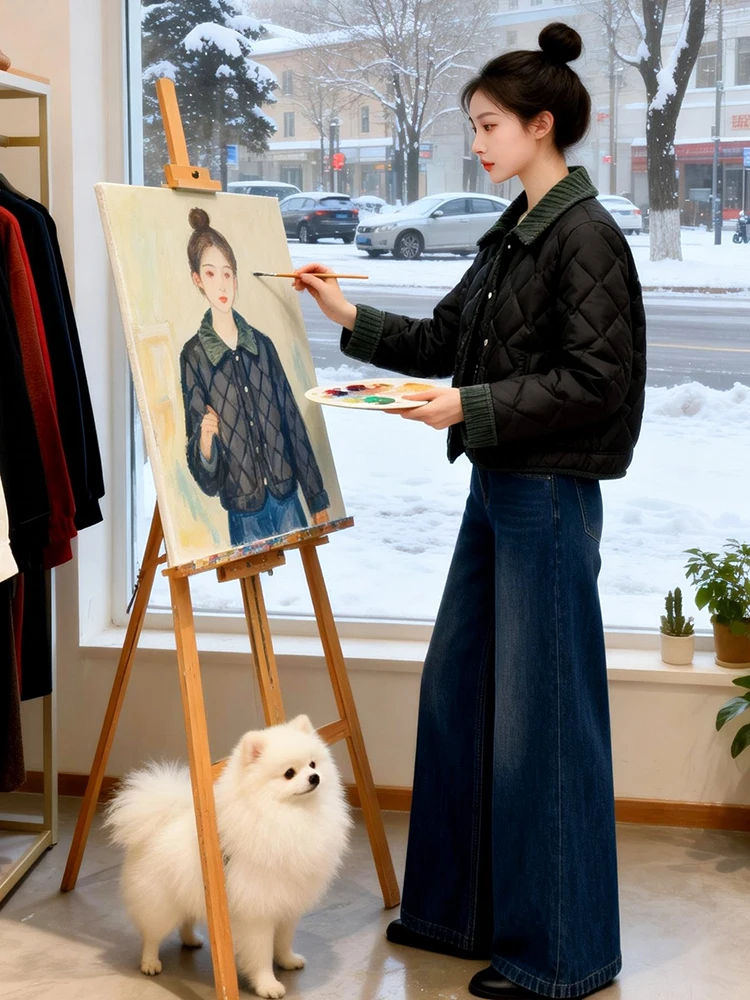 Europeu sle fce forrado de algodão jaet feminino faion solto ort casaco inverno novo design versátil sli