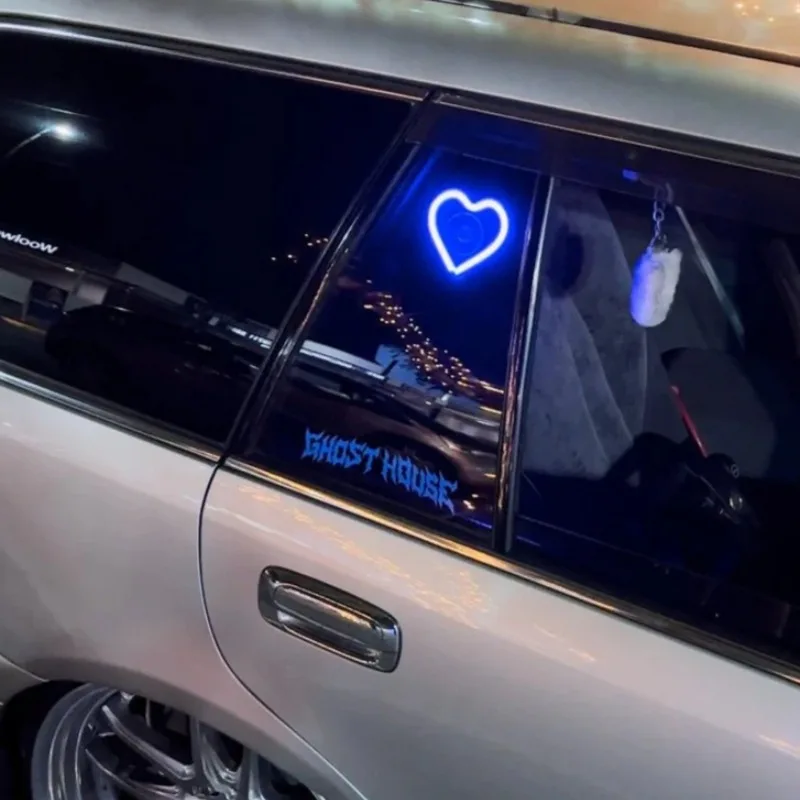 Universal Car LED Window Lights Remote Illuminated Heart-Shaped Neon Atmosphere Light USB Wiring Interface Car Window Decoration