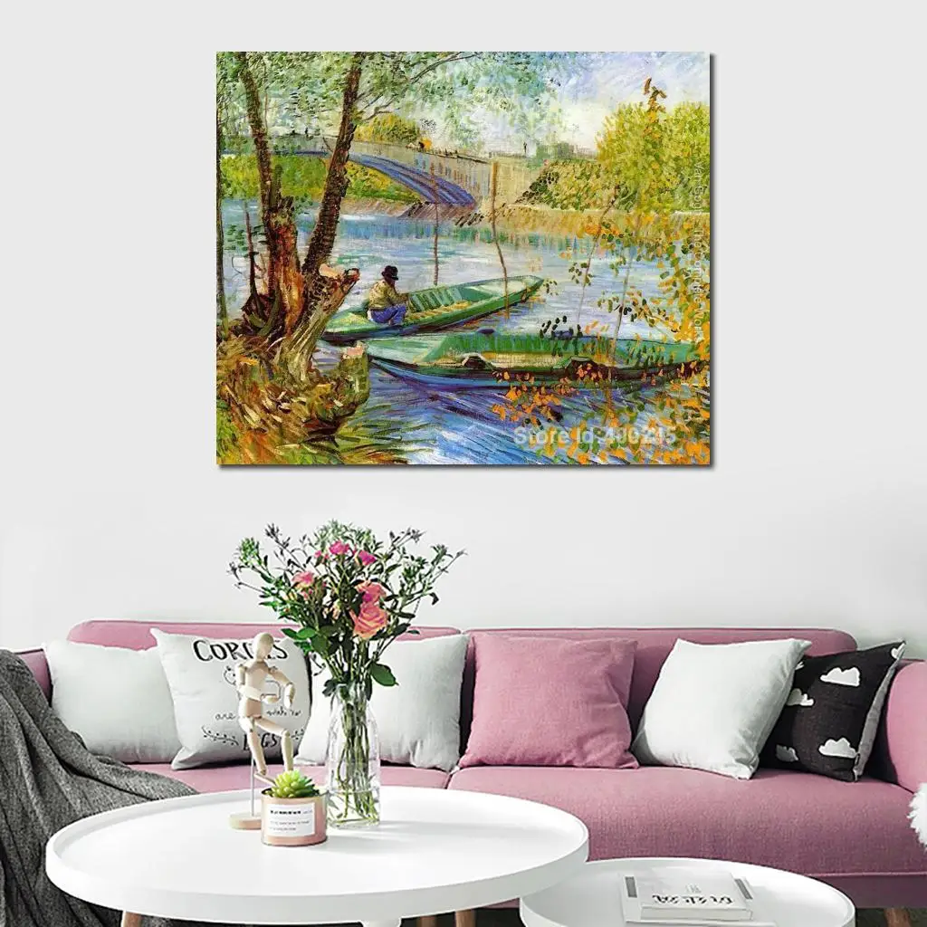 Imagem -05 - Melhor Canvas Art Reprodução Pesca na Primavera Vincent Van Gogh Pintura para Venda Mão Pintado Alta Qualidade Home Decor