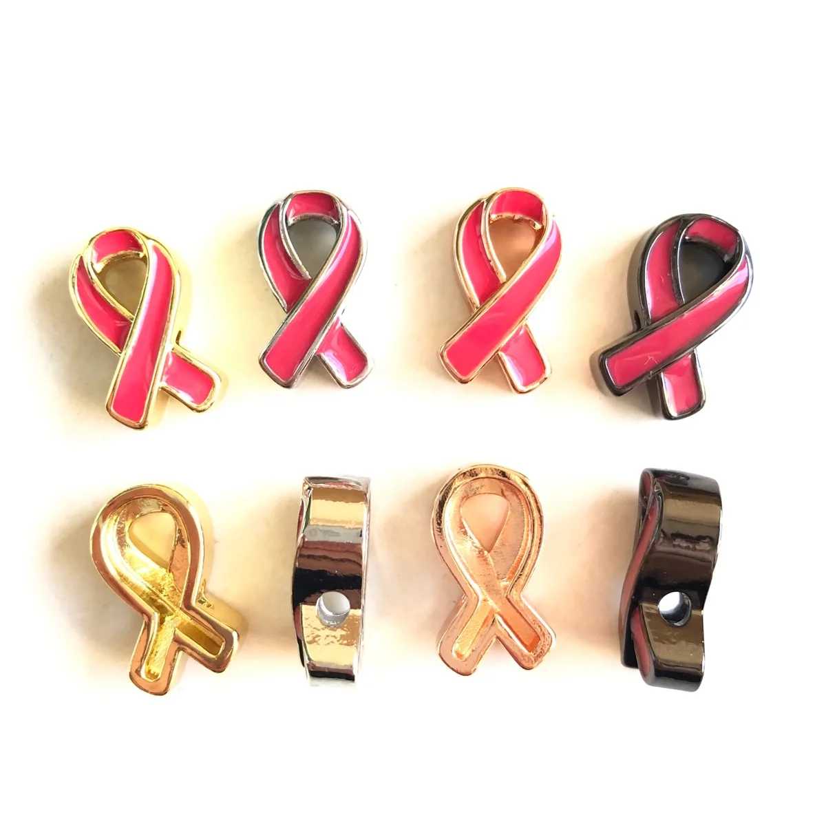 

10pcs Enamel Pink Ribbon Spacers Beads Gold-Plated Breast Cancer Awareness Women Bracelets Necklaces Jewelry Making Accessories