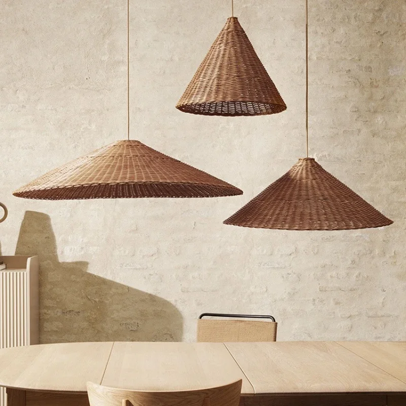 

Creative Rattan Pendant Lamp Simple Hand Woven Straw Hat Interior Decor Room Lighting Hanging Lamp Restaurant Teahouse lights