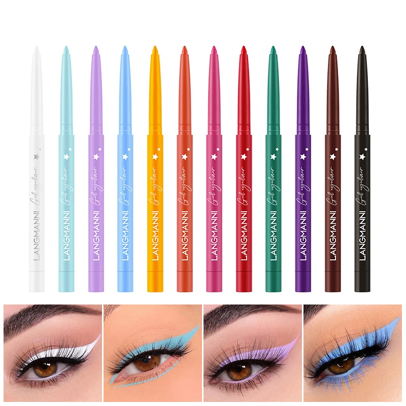12 pezzi/set, set di penne per eyeliner colorate: impermeabili e opachi, ombretto per eyeliner in gel ad alto pigmento, trucco duraturo per gli occhi per le musica
