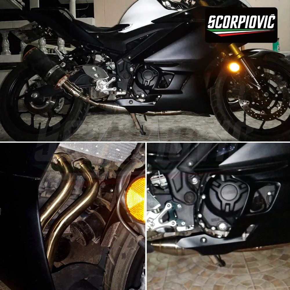 Front Link Pipe Exhaust Muffler System For YZF R3 YZF-R3 MT03 R25, Connect Original Factory Front Manifold 2015-2022