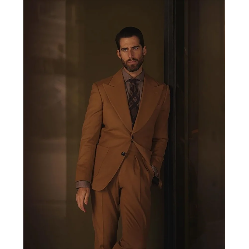 

Brown Single Breasted Men Suits Custom Wedding Set Terno Masculino Prom Groom Two Pieces Slim Fit Jacket+Pants