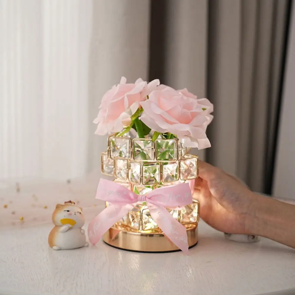 

Enchanting Rose Crystal Table Lamp Dimmable Creative LED Night Light Romantic USB Plug/Charging Bedside Decorative Lamp