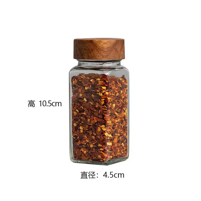 120ML/180ML Acacia Wood Lid Glass Pantry Organizer Bottled Shape Food Container Spice Jar Set for Kitchen Use