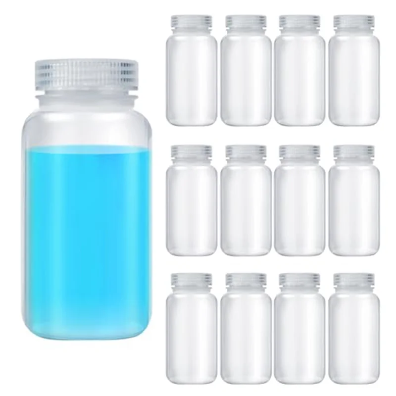 12 Pcs Pill Bottle Sample-Bottles Wide Mouth Reagent Bottle Plastic With Screw Caps Sample Containers-A58E