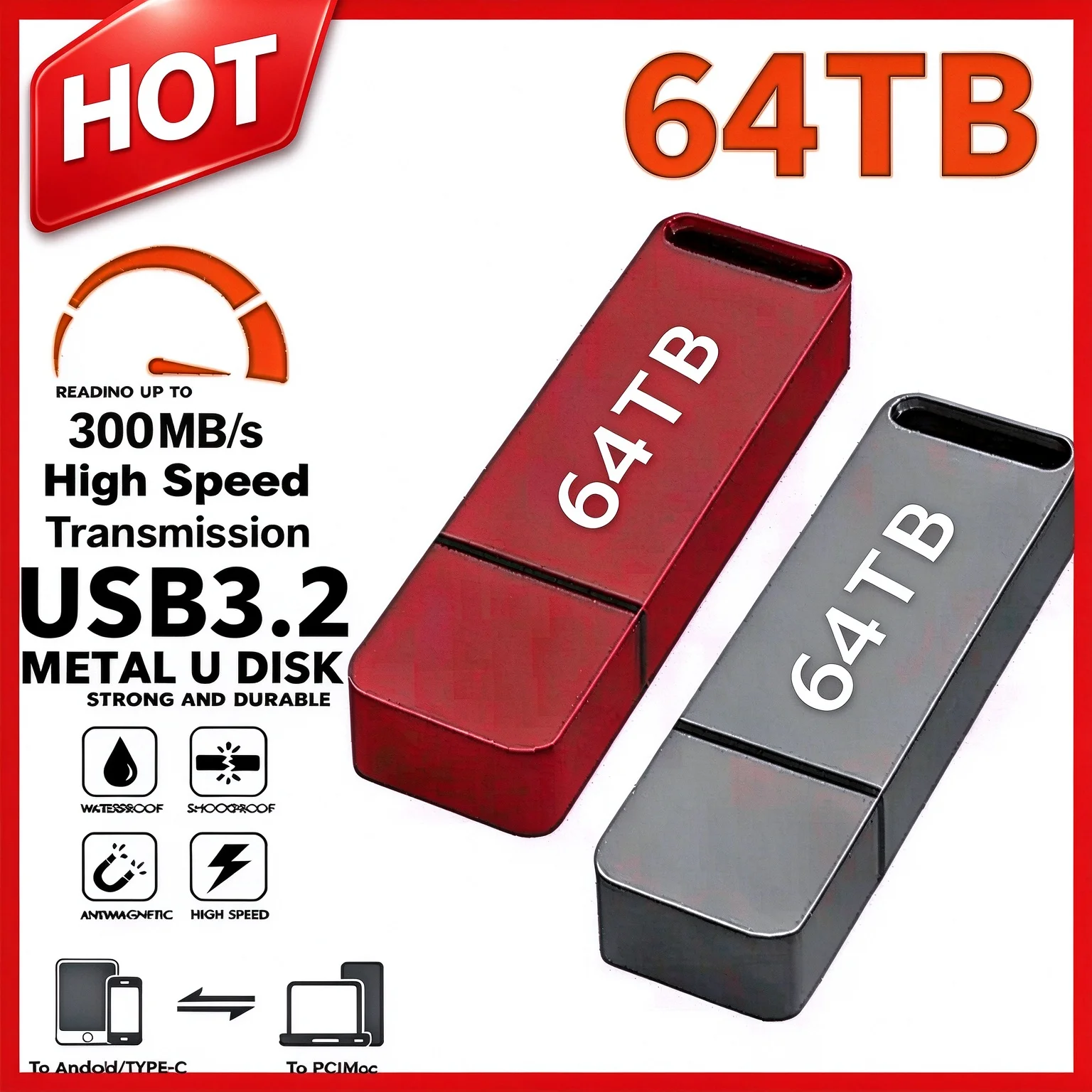New 64TB Flash Drive USB 3.2 High-Speed Metal Pen Drive 16TB 4TB Large Capacity Portable U Disk Memory Stick For Computer Car