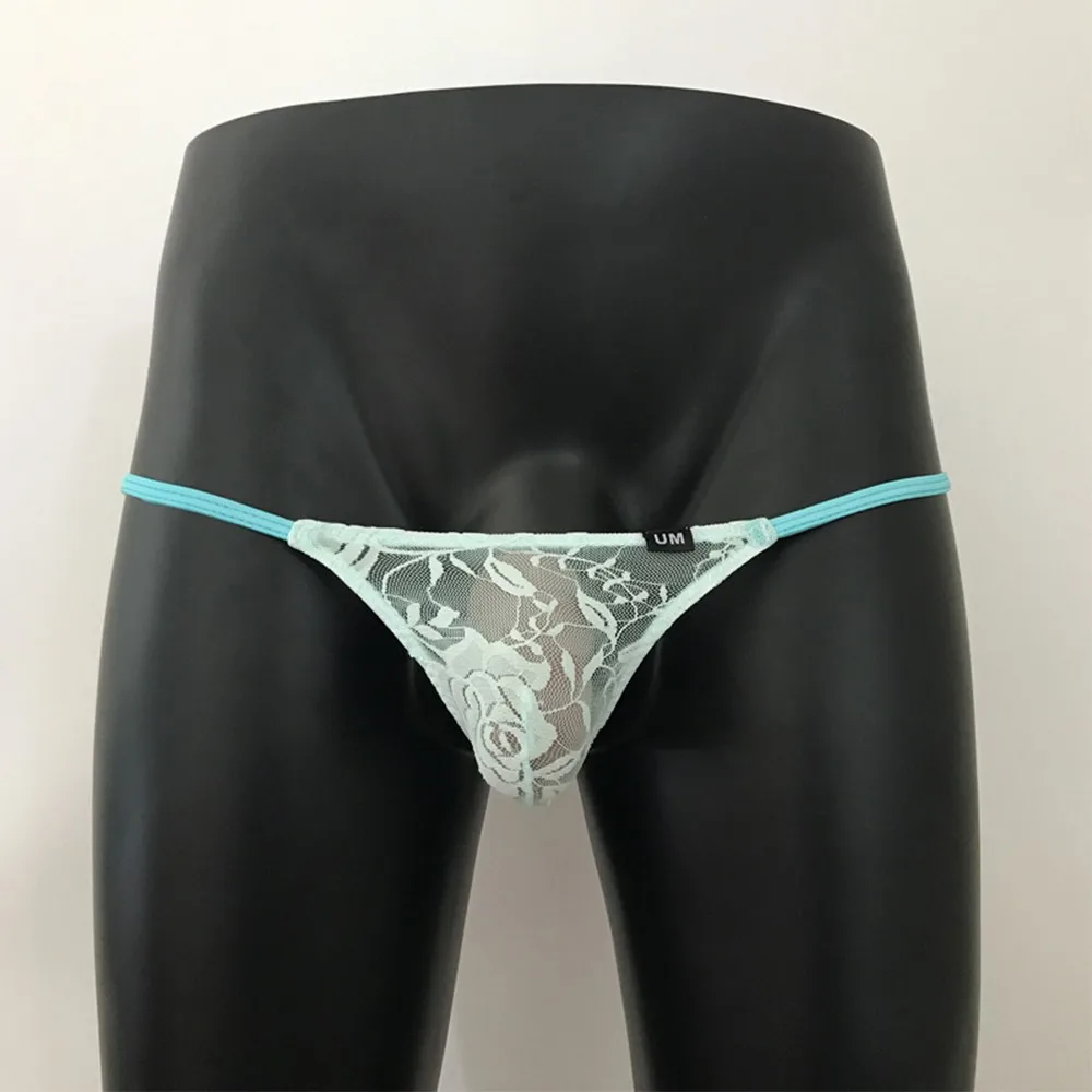 

Men’s Breathable Lace Perspective Thong Briefs with Low Waist and Bulge Pouch – Perfect for Intimate Occasions