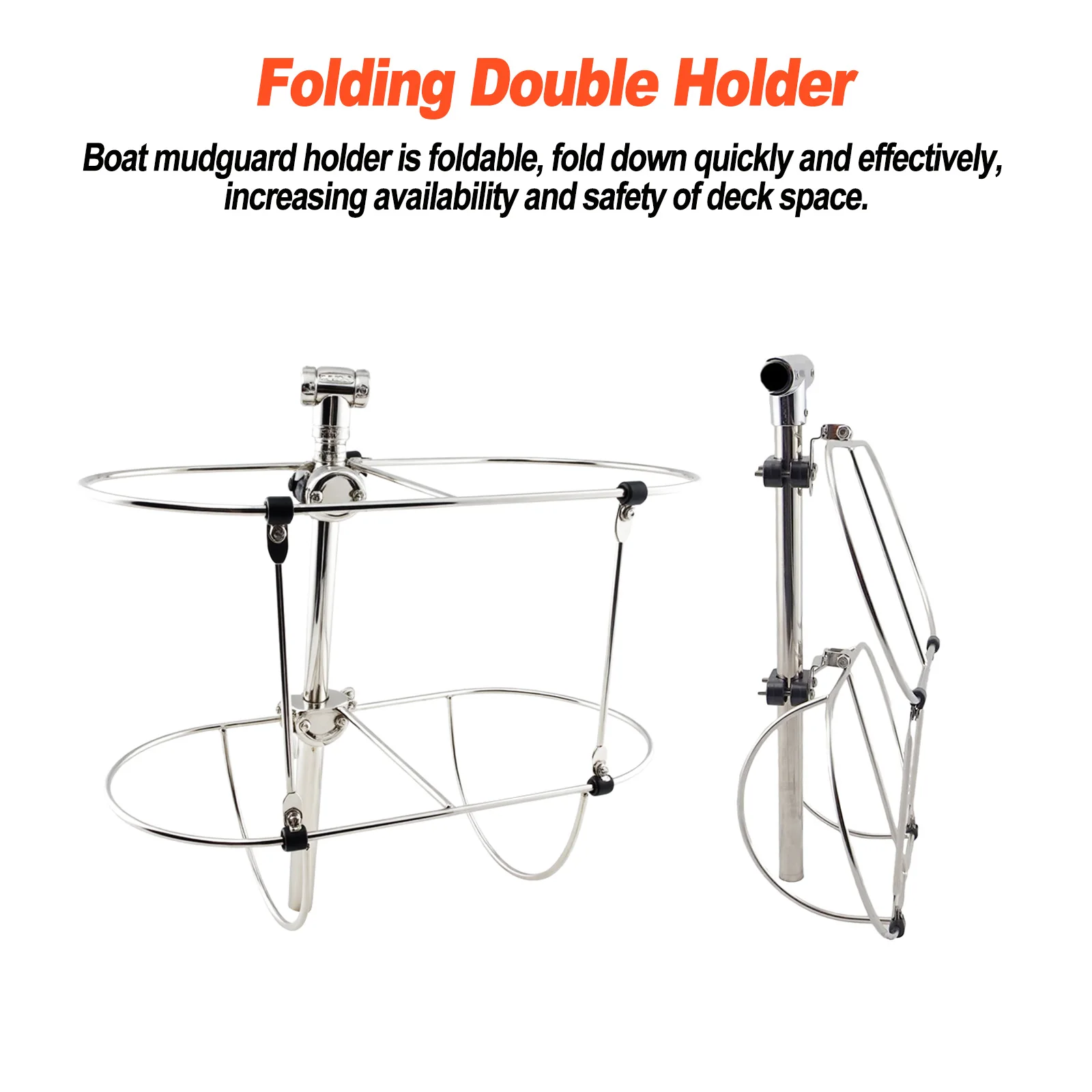 Rack de suporte de pára-choque duplo dobrável de aço inoxidável marinho de 9,5 polegadas para pára-choques de barco inflável