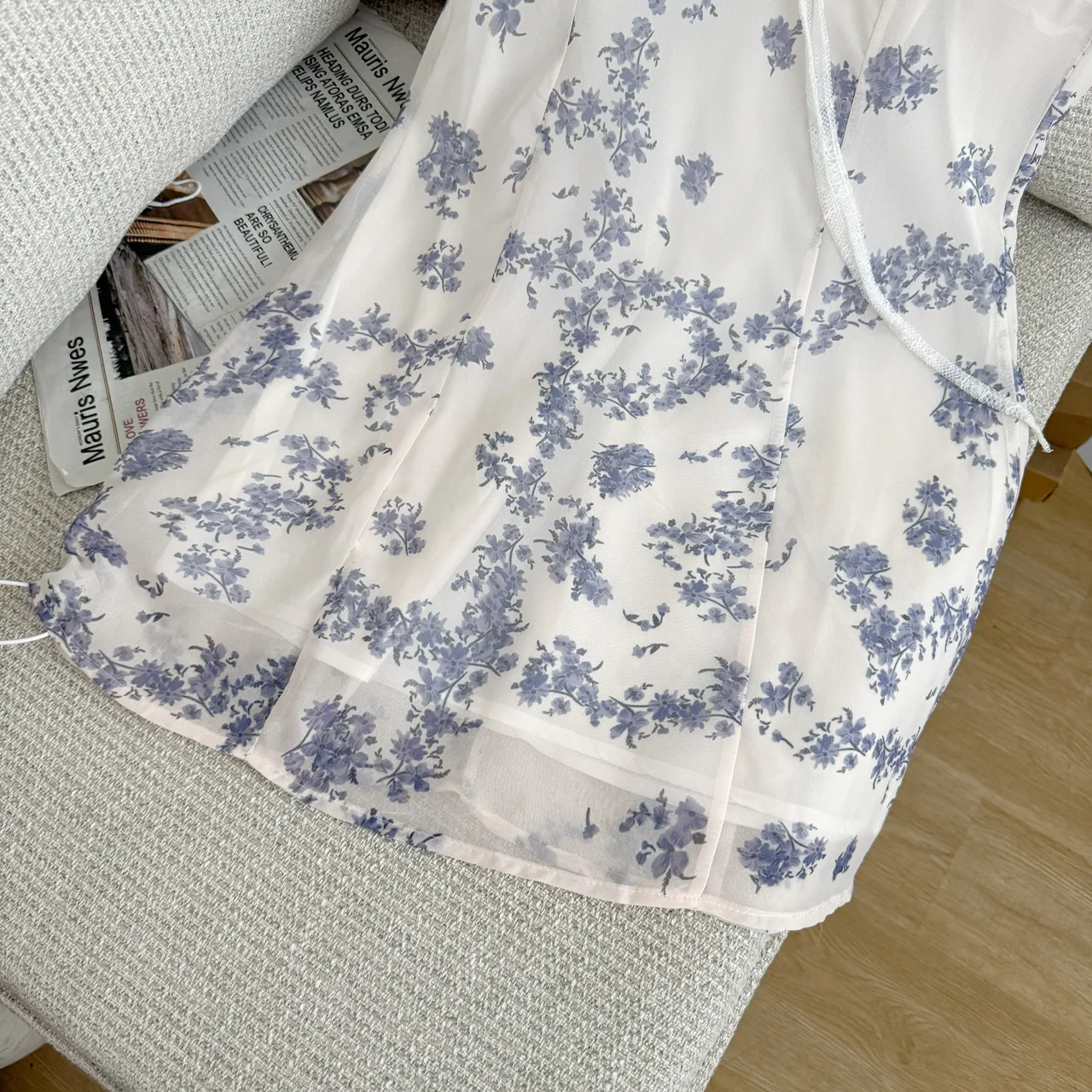 Blumendruck V-Ne Midi Dr Damen Frühling Sommer Saison Hohe Taille Sa Krawatte Gürtel Dr Pendeln Sle Polyesterfaser