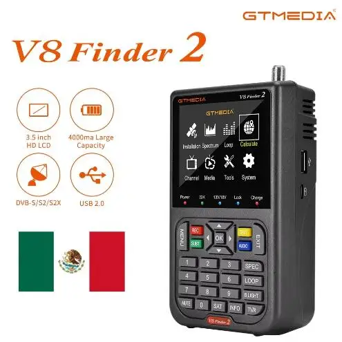 V8 Finder 2 DVB-S2 1080P Satellite TV Finder Digital FTA DVB-S/S2/ S2X Signal Detector Receiver LCD Screen for Adjusting Sat