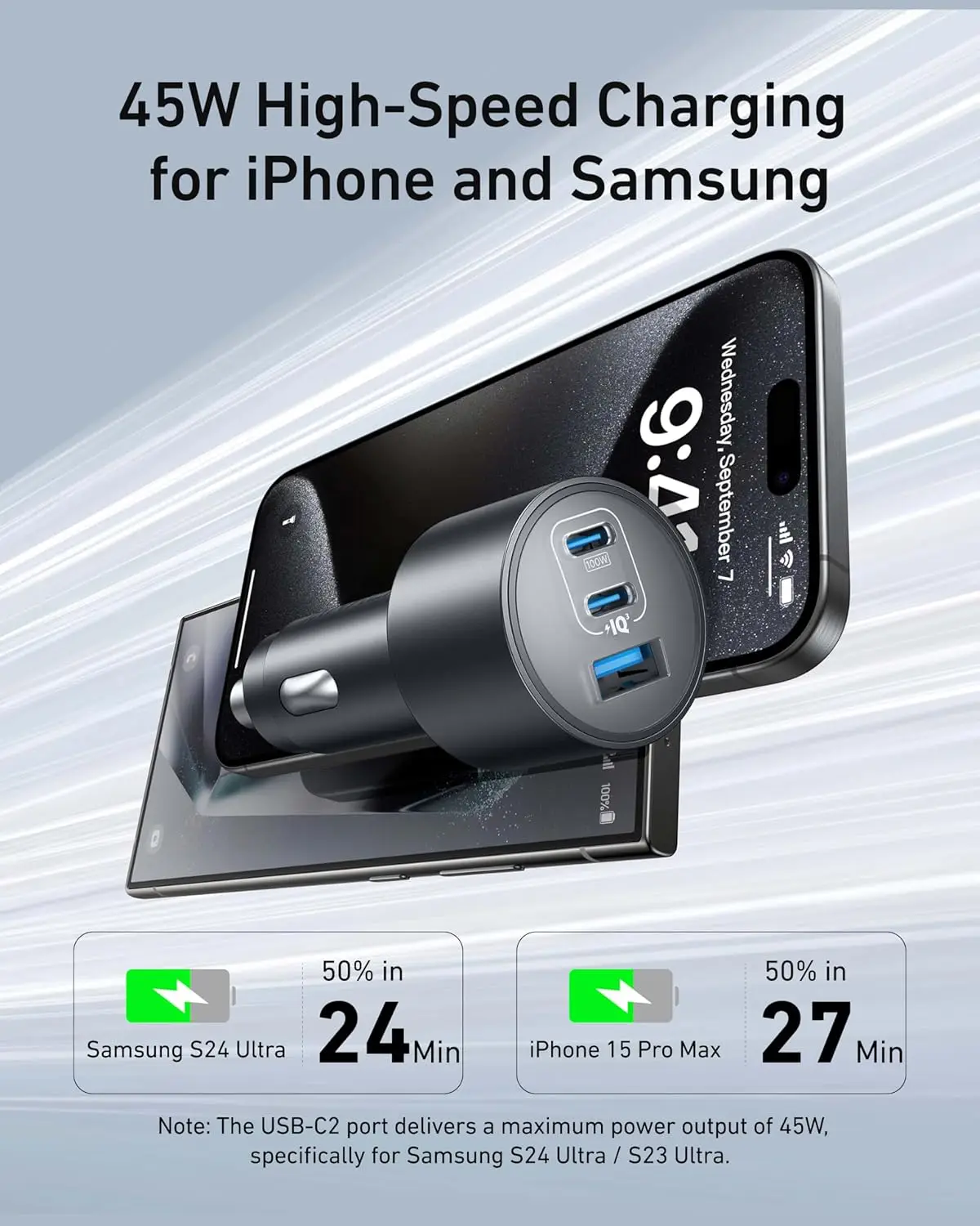 Anker 3-Port USB-C Car Charger Ultra-Compact 167.5W Max Fast Charger for iPhon 16 MacBook Pro/Air for Samsun S24/S23 iPad Pro