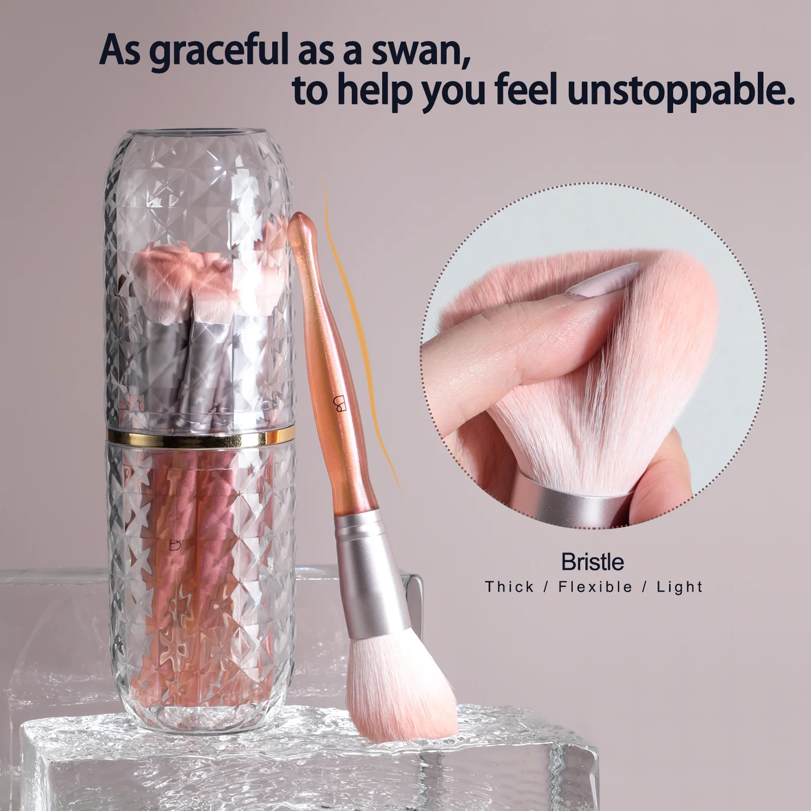 14-Piece Orange-Pink Makeup Brush Set Water Drop Beauty Tool Kit for Face And Eye Application