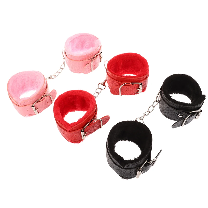 Brazalete de tobillo de felpa de cuero PU, lencería de Bondage, juegos para parejas, accesorios de Cosplay, envoltura de mano Sexy, 1 par