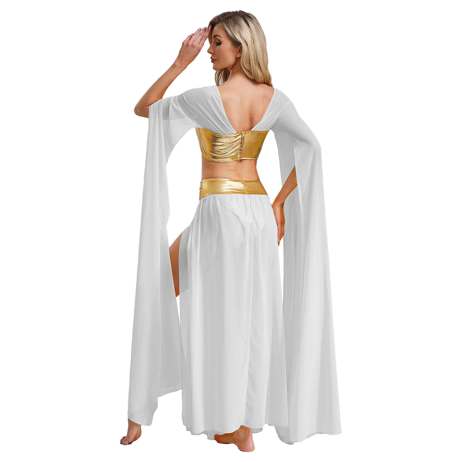2 個の女性のハロウィン古代ローマエジプトクレオパトラコスプレ衣装クロップトップ + スプリットシフォンスカートセットカーニバルパーティー衣装