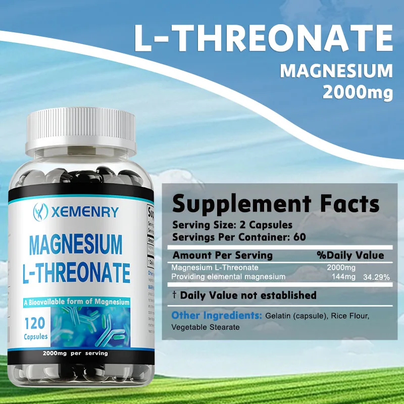 Magnesium L-threonaatcapsules - verhoogt de gezondheid van de hersenen, geheugen en focus, slaap en herstel, vermindert vermoeidheid