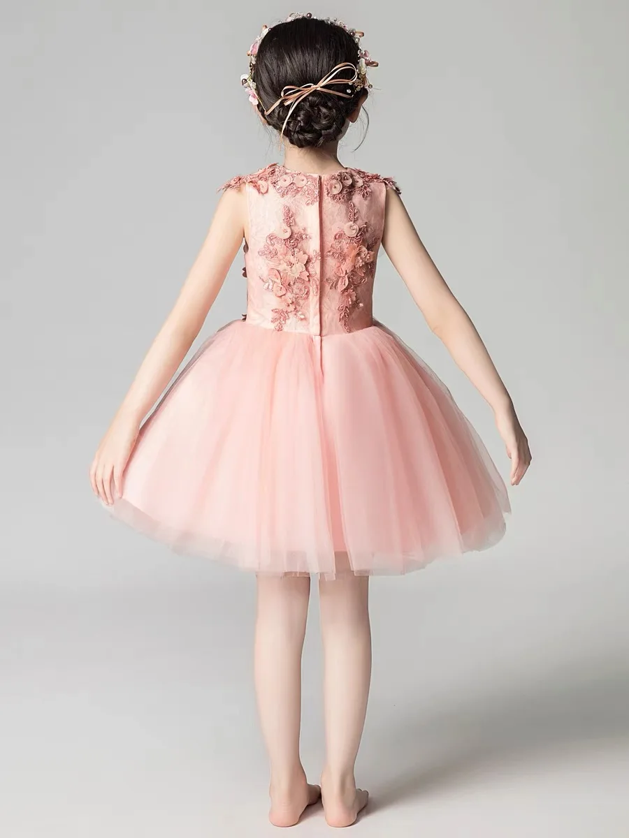 Elegant Bridesmaid Dress For Girls Wedding Party Gown Appliques Tulle First Communion Ceremony Evening Dress Kids Summer Clothes