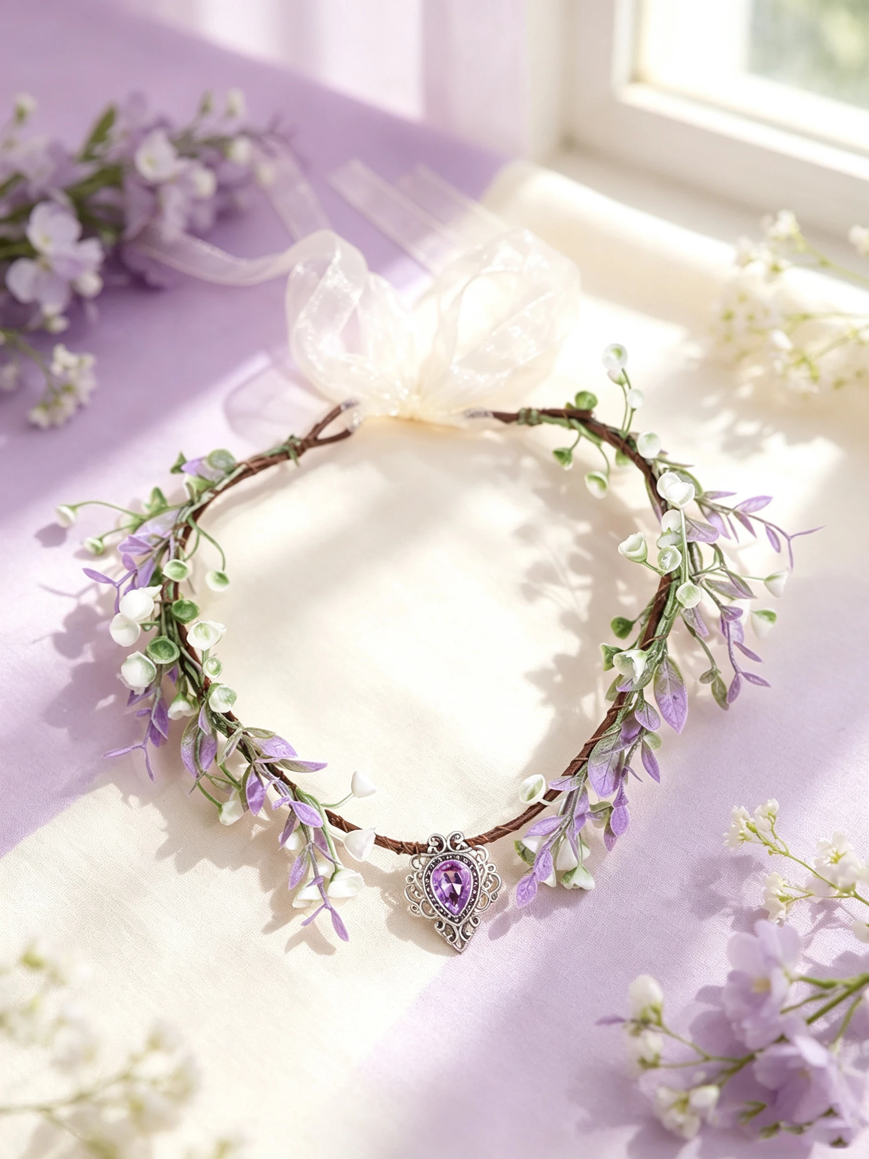 Forest-Style Purple Artificial Branch and Leaf Forehead Ornament, Vintage Purple Gemstone Brow Ring, Fairy Flower Headband, Bridal Photo Shoot, Travel Photography, Halloween Headpiece